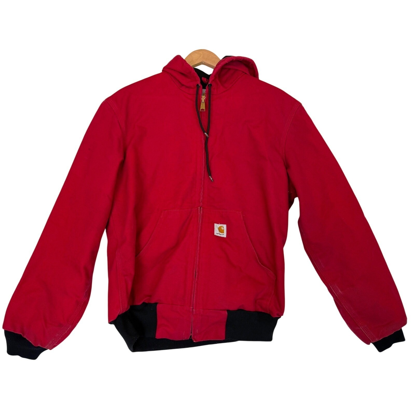 Vtg Carhartt Red Quilted Hooded Workwear Jacket J1406 Lined Y2k Canvas Guc Sz S